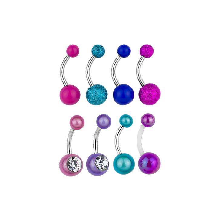 Stainless Steel 316l 8-pc 14 Ga. Belly Ring Set