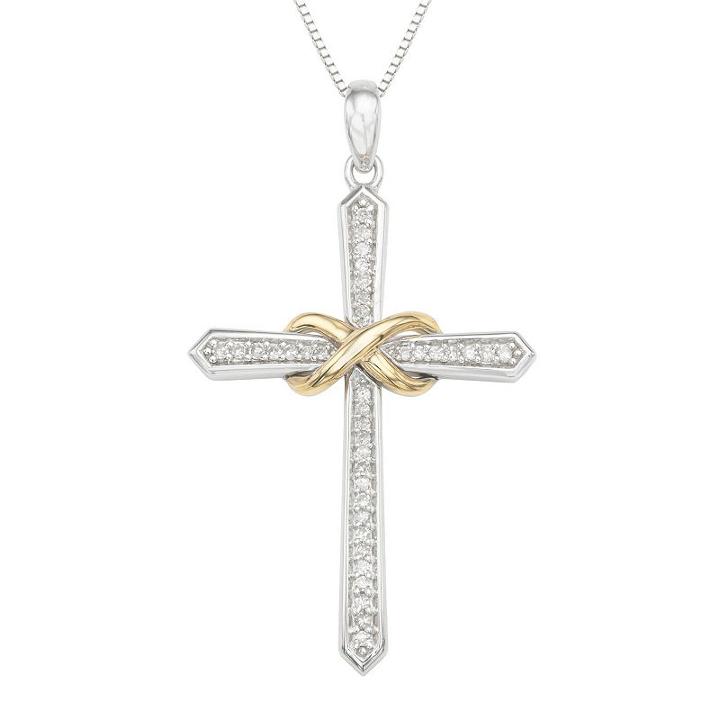 Womens 1/6 Ct. T.w. Genuine White Diamond Cross Pendant Necklace