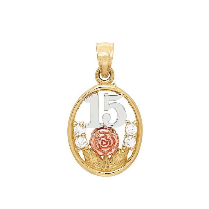 Religious Jewelry White Cubic Zirconia Round 14k Gold Pendant