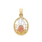 Religious Jewelry White Cubic Zirconia Round 14k Gold Pendant