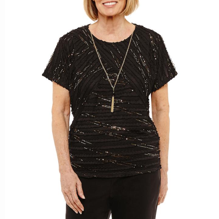 Alfred Dunner Deck The Halls Short Sleeve Crew Neck T-shirt-womens
