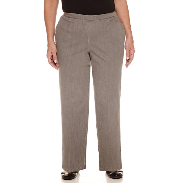 Alfred Dunner Woven Flat Front Solid Pants- Plus