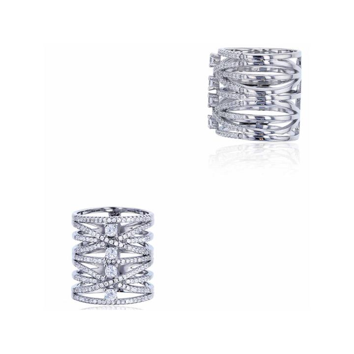 Sterling Silver Cubic Zirconia Long Finger Cocktail Ring
