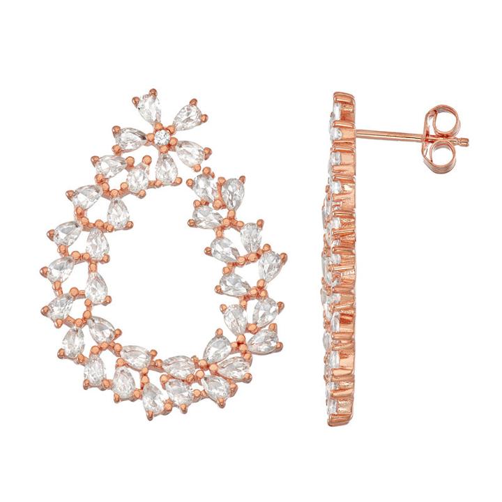 Lab Created White Sapphire 14k Rose Gold Over Silver 29.3mm Pear Stud Earrings