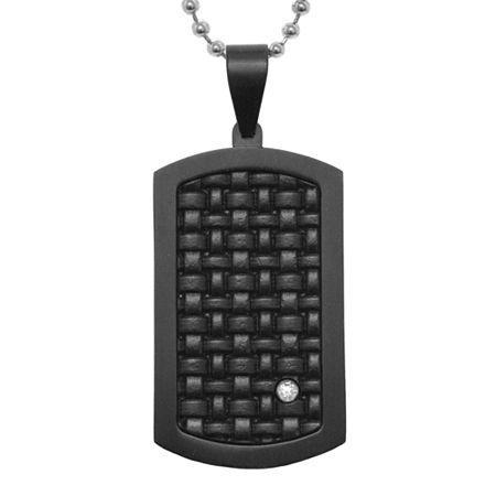 Mens Diamond-accent Black Ip Stainless Steel Dog Tag Pendant Necklace