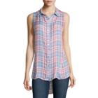 Living Doll Sleeveless Plaid Button-front Duster Shirt