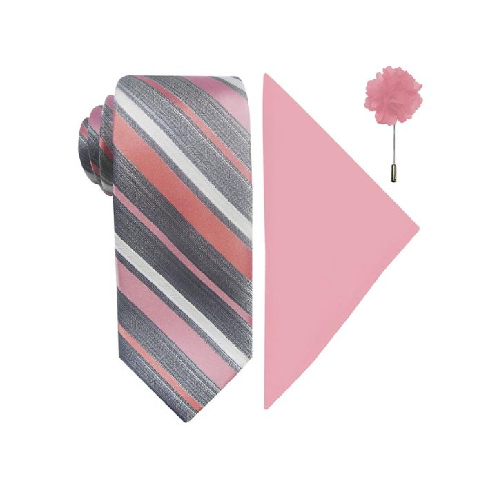 Jf J. Ferrar Stripe Pastel Tie, Pocket Square And Lapel Pin Set