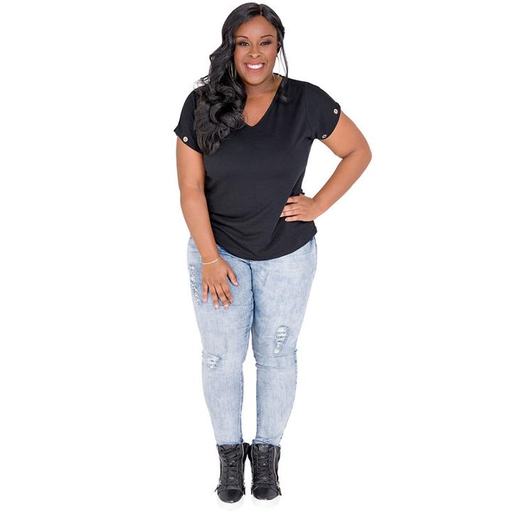 Poetic Justice French Terry Knit Grommet Trim Top - Plus