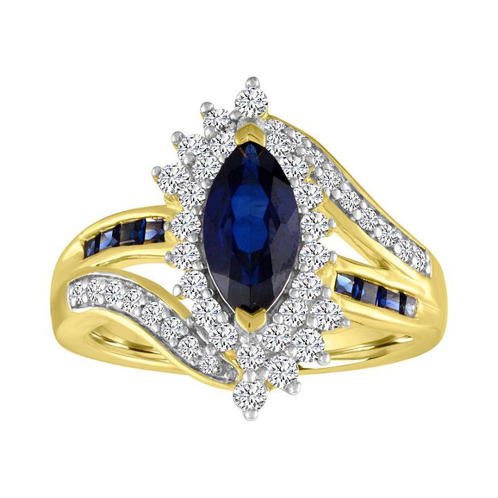 Womens Lab Created Sapphire Blue 14k Gold Over Silver Oval Cocktail Ring