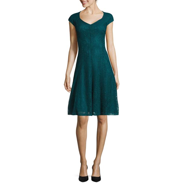 Liz Claiborne Cap-sleeve Lace Fit-and-flare Dress