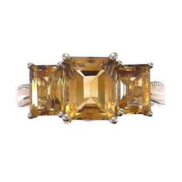 Womens Orange Citrine 14k Gold 3-stone Ring