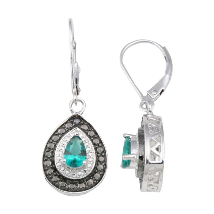 Sterling Silver Lab-created Emerald & Diamond Earrings