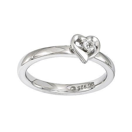 Personally Stackable Sterling Silver White Topaz Heart Ring