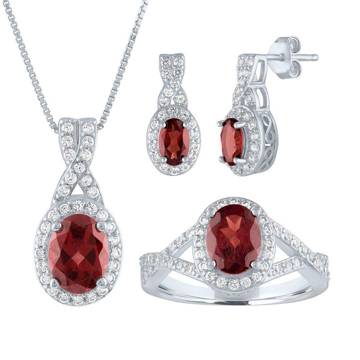 Womens 3-pc. Red Garnet Sterling Silver Jewelry Set