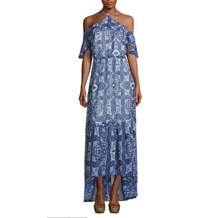 Belle + Sky Cold Shoulder Halter Maxi Dress