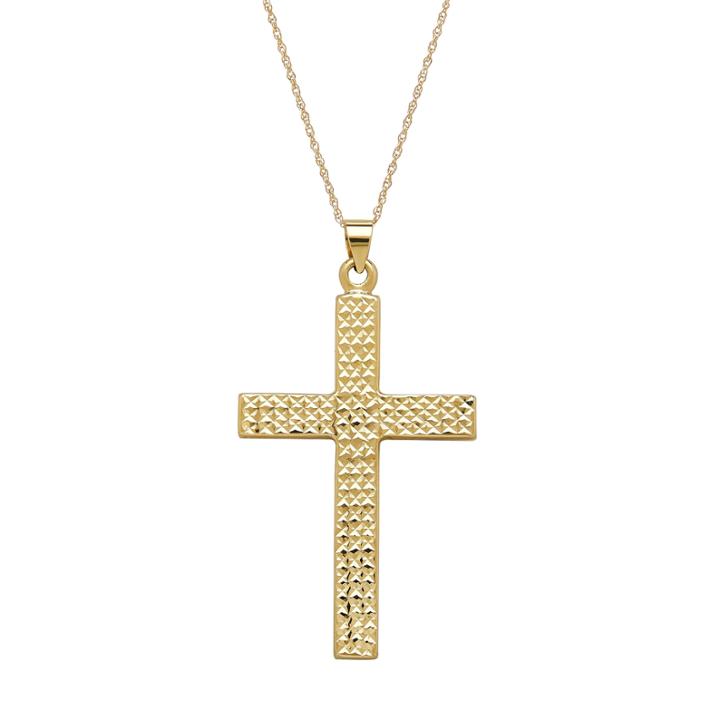 Infinite Gold&trade; 14k Yellow Gold Diamond-cut Cross Pendant Necklace