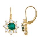 Lab-created Emerald & White Sapphire 14k Gold Over Silver Leverback Earrings