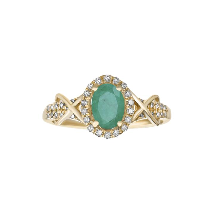 1/4 Ct. T.w. Diamond And Genuine Emerald 10k Yellow Gold Ring