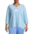 Alfred Dunner Bonita Springs Striped Embroidered T-shirt-plus