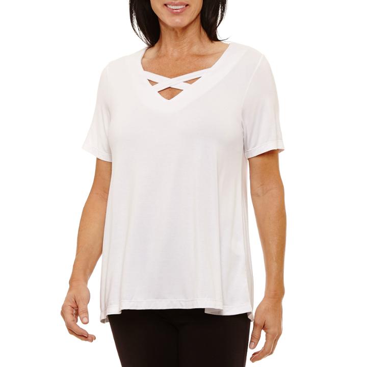 Sag Harbor Short Sleeve V Neck T-shirt-womens