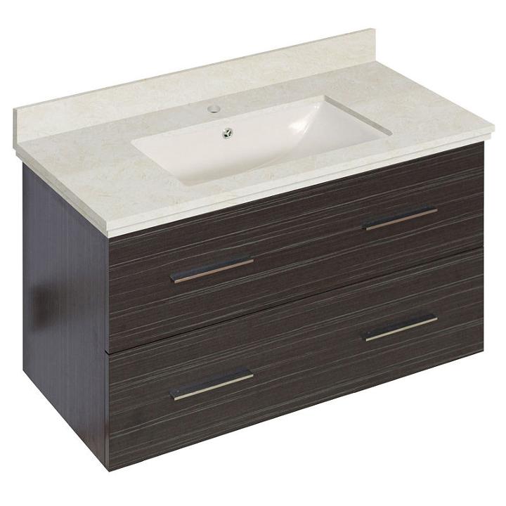 36-in. W Wall Mount Dawn Grey Vanity Set For 1 Hole Drilling Beige Top Biscuit Um Sink