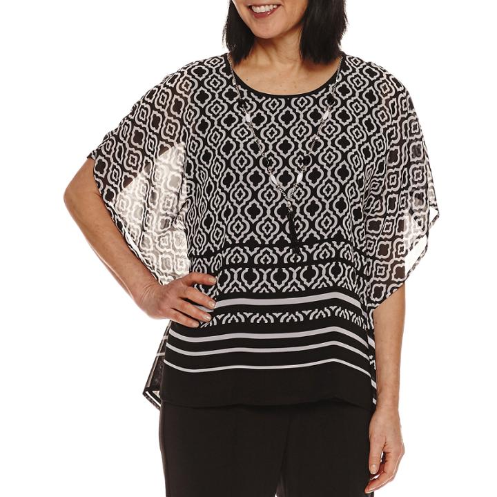 Alfred Dunner Short Sleeve Crew Neck Woven Blouse