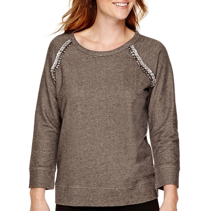 Liz Claiborne Raglan-sleeve Jeweled-shoulder Sweatshirt