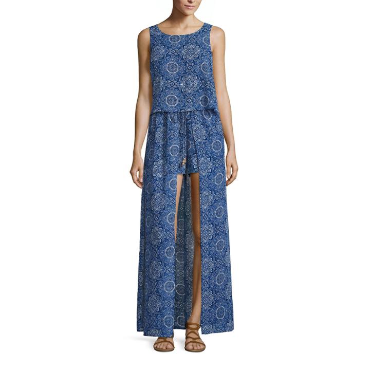 City Triangle Sleeveless Medallion Maxi Dress-juniors