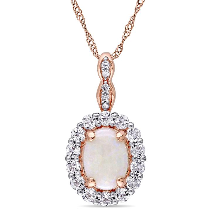 Womens Diamond Accent Pink Opal 14k Gold Pendant Necklace