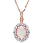 Womens Diamond Accent Pink Opal 14k Gold Pendant Necklace