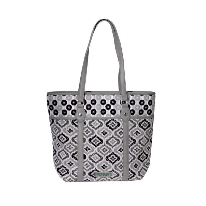 Waverly Black White Ikat Quilted Large Tote Bag