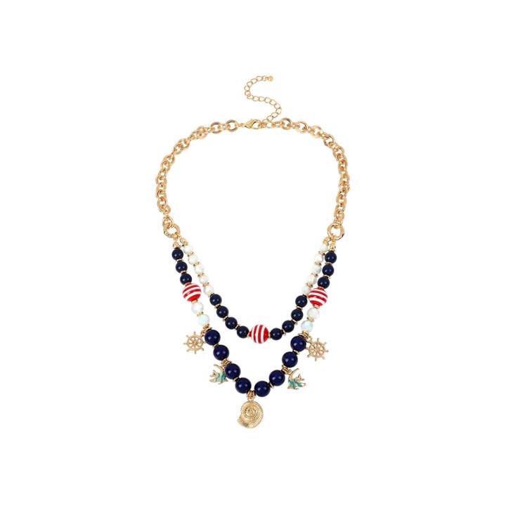 Bleu&trade; Nautical Navy Gold-tone Bead Layered Necklace
