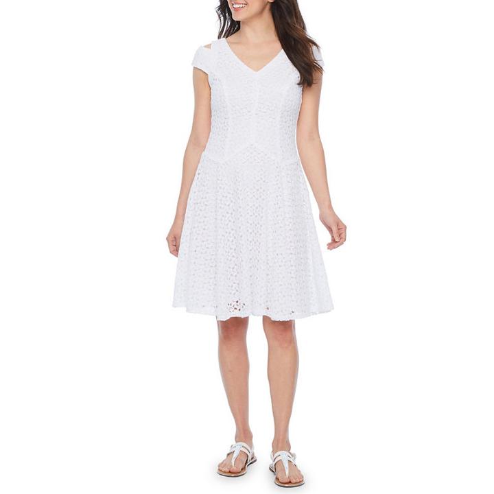 Rabbit Rabbit Rabbit Design Short Sleeve Cold Shoulder Lace Fit & Flare Dress
