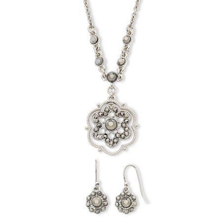 Liz Claiborne Simulated Marcasite Pendant Necklace & Drop Earring Set