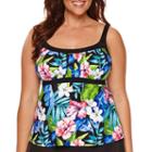 Jamaica Bay Vintage Tropical Frame Peasant Tankini Swim Top - Plus