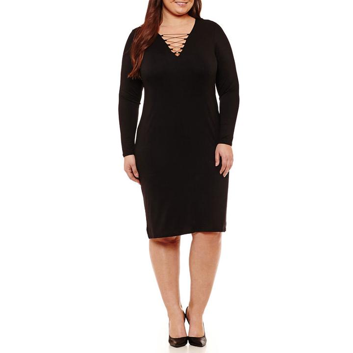 Bold Elements Lace Up Long Sleeve Bodycon Dress - Plus