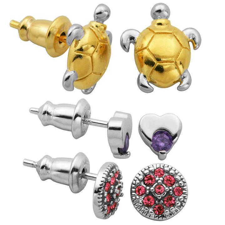 3 Pair Lab Created Purple Cubic Zirconia Earring Sets