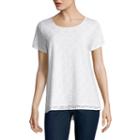 St. John's Bay Short Sleeve Draped Neck Geometric T-shirt-womens