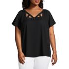 Worthington Short Sleeve Cut Out V Neck Blouse - Plus