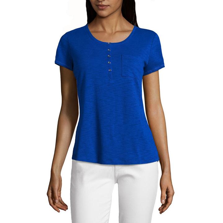 Liz Claiborne Short Sleeve Henley Neck T-shirt-womens