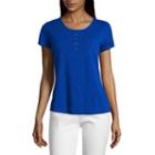 Liz Claiborne Short Sleeve Henley Neck T-shirt-womens