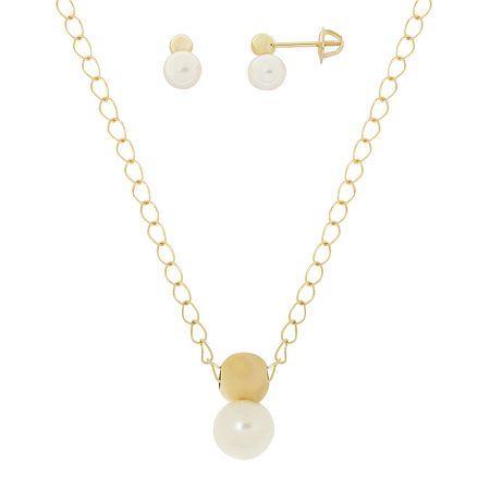 Cultured Freshwater Pearl 14k Yellow Gold Necklace And Earrings Set