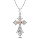 Womens 1/10 Ct. T.w. White Diamond 14k Rose Gold Over Silver Sterling Silver Cross Pendant Necklace
