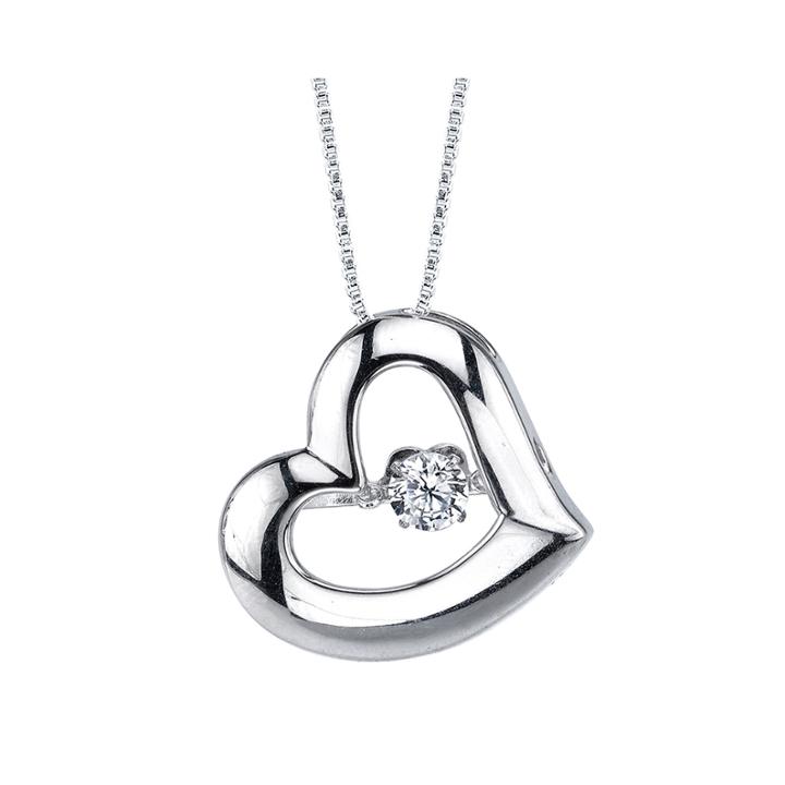 Sterling Silver Dancing Cubic Zirconia Heart Pendant Necklace