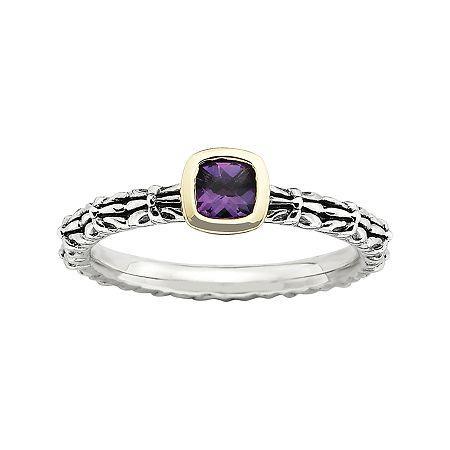 Personally Stackable Genuine Amethyst Oxidized Two-tone Stackable Ring