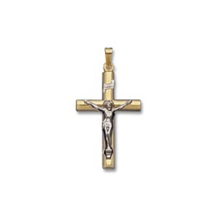 14k Two-tone Gold Polished Crucifix Charm Pendant