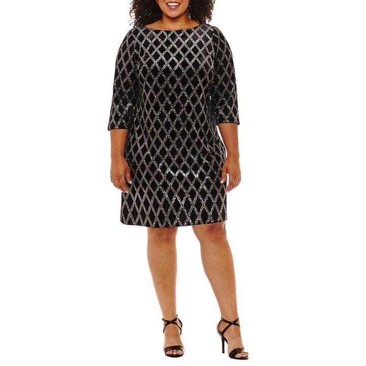 Jessica Howard 3/4 Sleeve Diamond Shift Dress - Plus