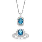 Genuine Blue Topaz And Lab-created White Sapphire Boxed Pendant Necklace And Ring Set