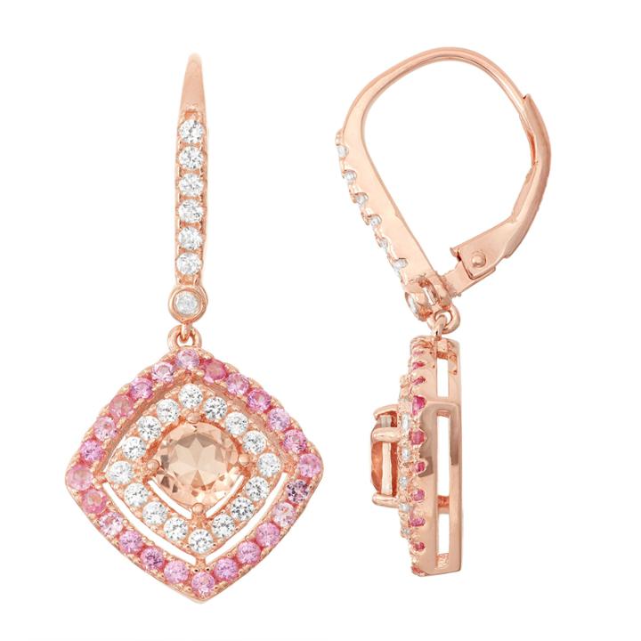 Simulated Morganite, Lab Created Pink Sapphire & Diamond Accent 14k Rose Gold Over Silver Earring