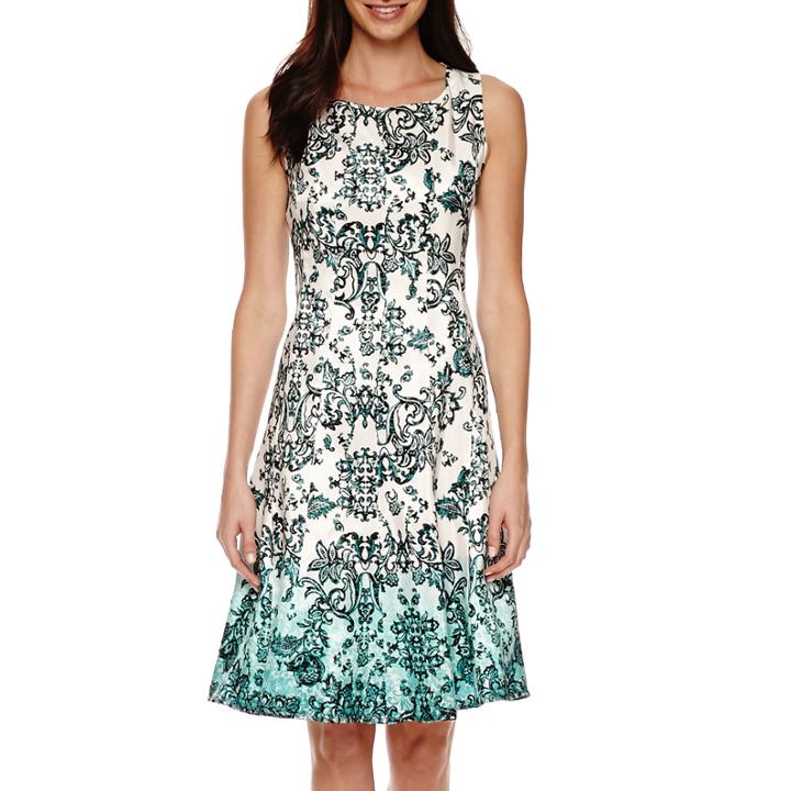 Black Label By Evan-picone Sleeveless Floral Ombre Fit-and-flare Dress